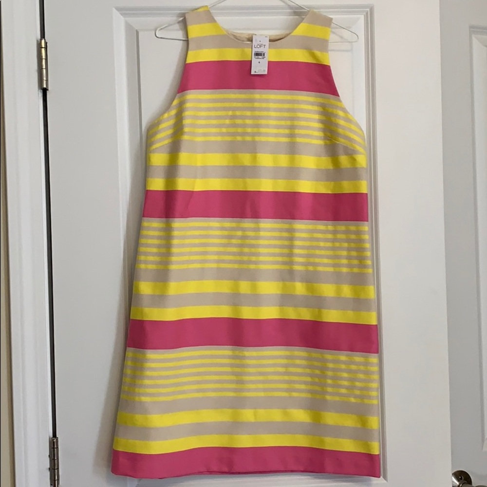 BNWT pink/yellow/straw LOFT dress